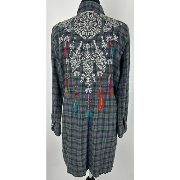 Johnny Was Size Medium Anderson Western Tunic Embroidered Flannel Pearl Snap - Picture 1 of 14